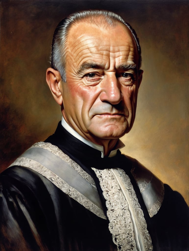 Portrait of Lyndon B. Johnson by Rembrandt Harmenszoon van Rijn, sad face, America, so sorry