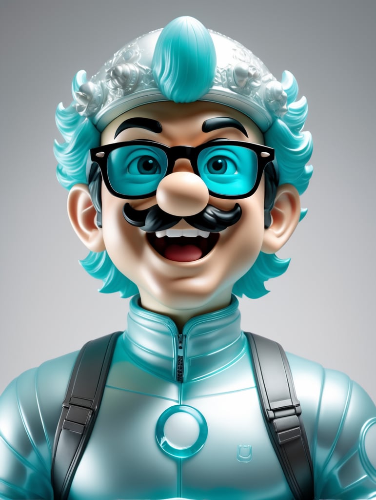 an image of mario bros in glasses, in the style of light silver and light aquamarine, infrared, toycore, yanjun cheng, translucent color, detailed perfection, ary scheffer