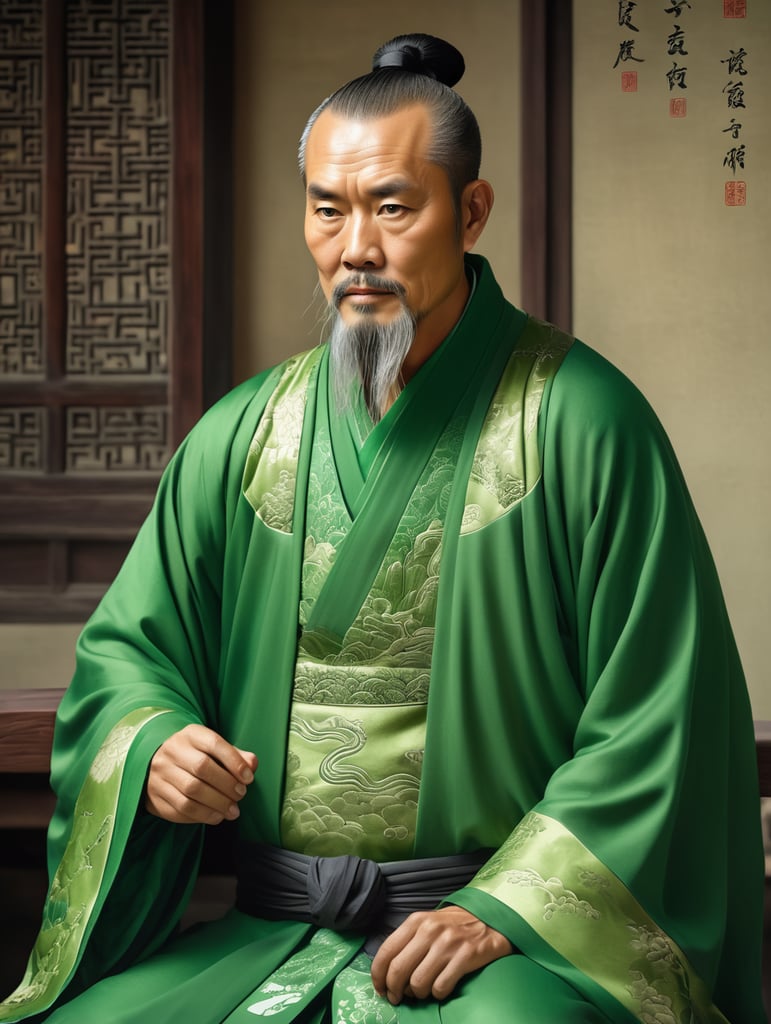Ancient Chinese Green clad middle aged man