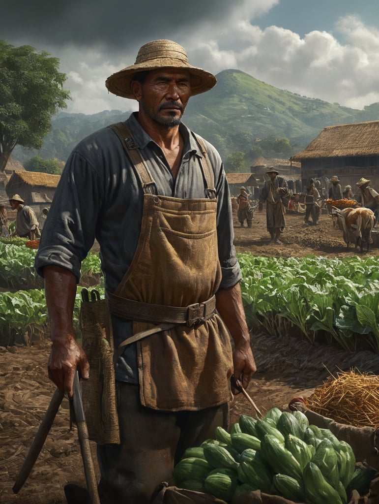 peasant person, samaca boyaca worker with agricultural and modern environment 2050