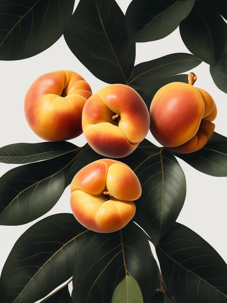 Peaches With Leaves, Flat, Tamara Lempicka, White Background, Art Deco, Photoillustration
