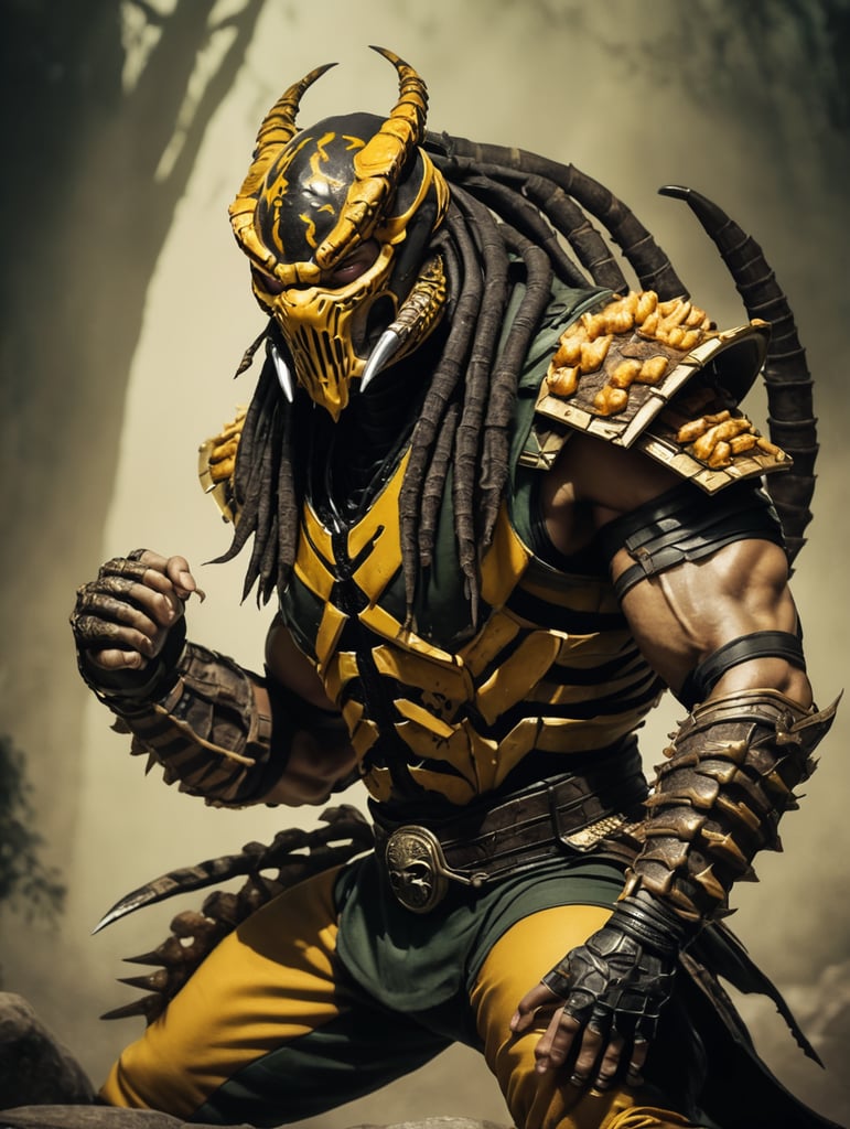 Scorpion from mortal Kombat mixed with the predator