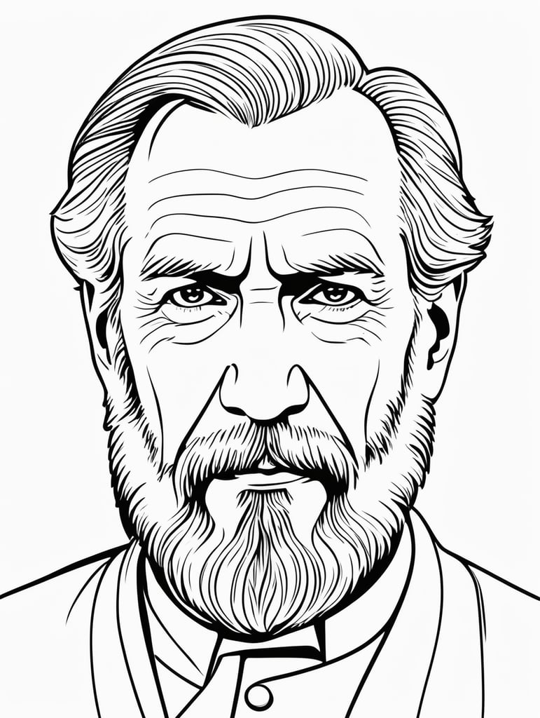 Leo Tolstoy, in the style of basic simple line art vector comic art on white background