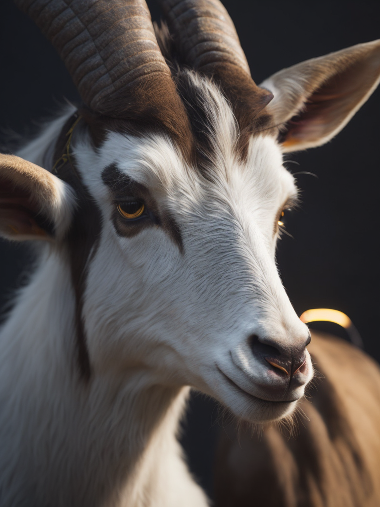 Portrait of a goat's head wearing a catholic pope's dress, cinematic lighting, cyberpunk, octane render, color grading, shot on 35 mm lense, depth of field, dof, tilt blur, shutter speed, white balance, super resolution, hdr, megapixel, pro photo rgb, halfrear lighting, backlight, natural lighting, incandescent, optical fiber, moody lighting, global illumination, path tracing, studio lighting, soft lighting, -ray tracing --diffraction grading --chromatic aberration --gb displacement --ambient occlusion --txaa --post processing -- cell shading --tone mapping --cgi --vfx--insanely detailed and intricate