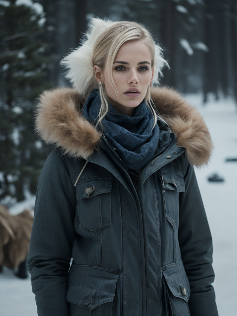 Blonde female in a Canada goose parka