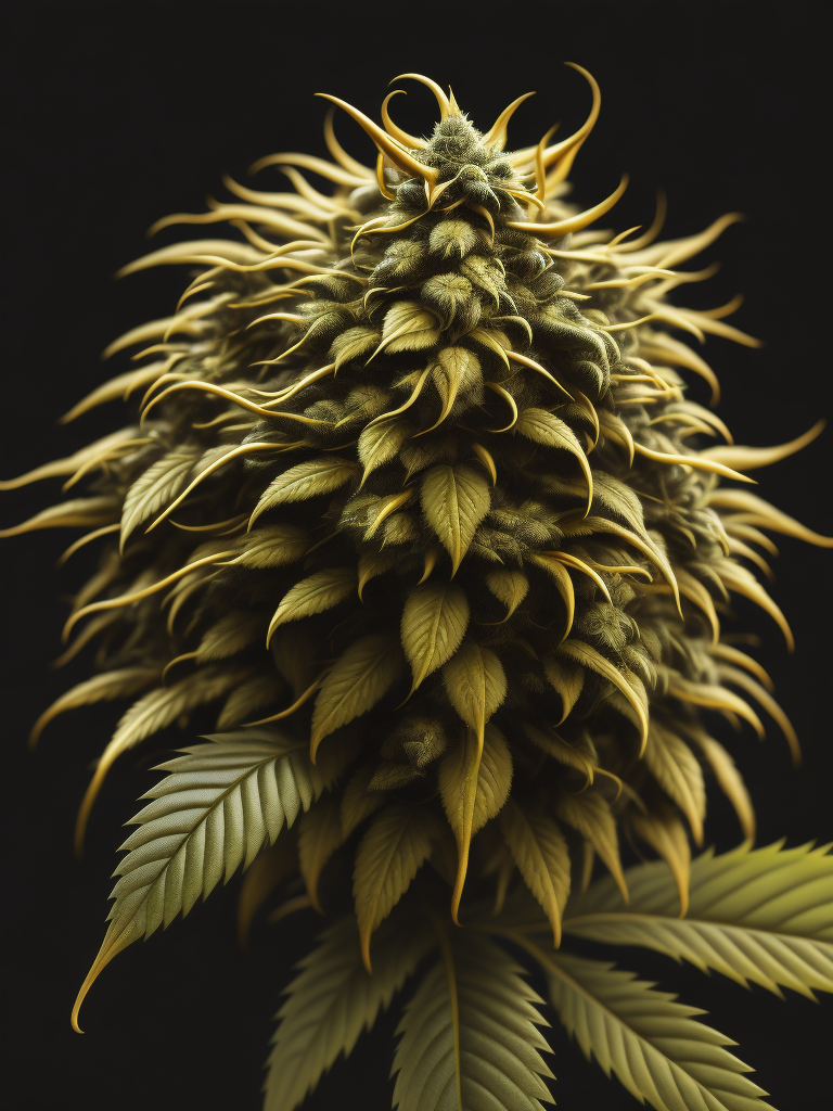 a cannabis bud in gold. isolated in black