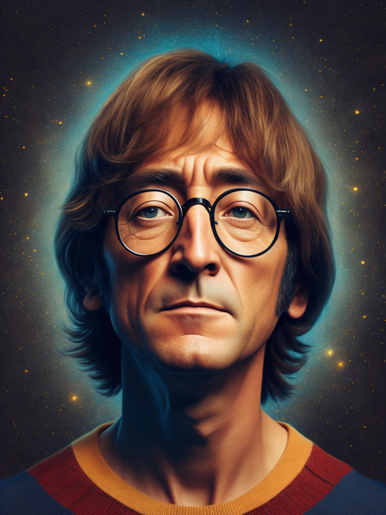 portrait of John Lennon, soft palette, trending on artstation, intelligence art creative interpretation digital art playful surrealism, 1964 multi colour lights glowing white space kodak film colour 35mm lens artistic interpretation