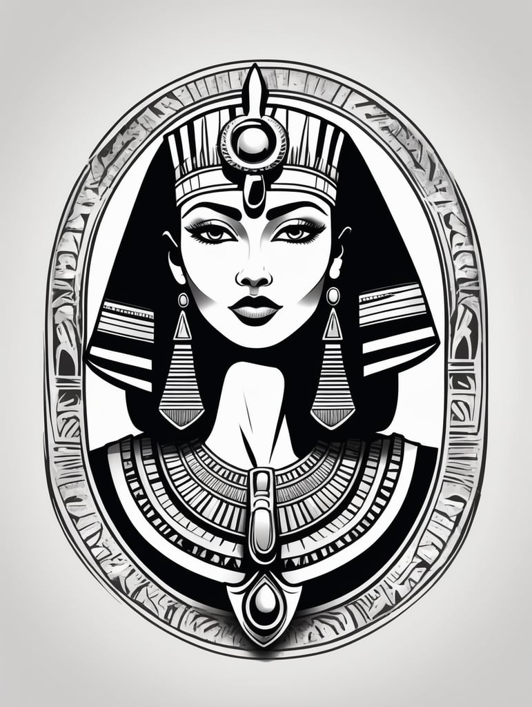 Egyptian Cleopatra, logo concept black and white color, hand drawn illustration, simple shapes