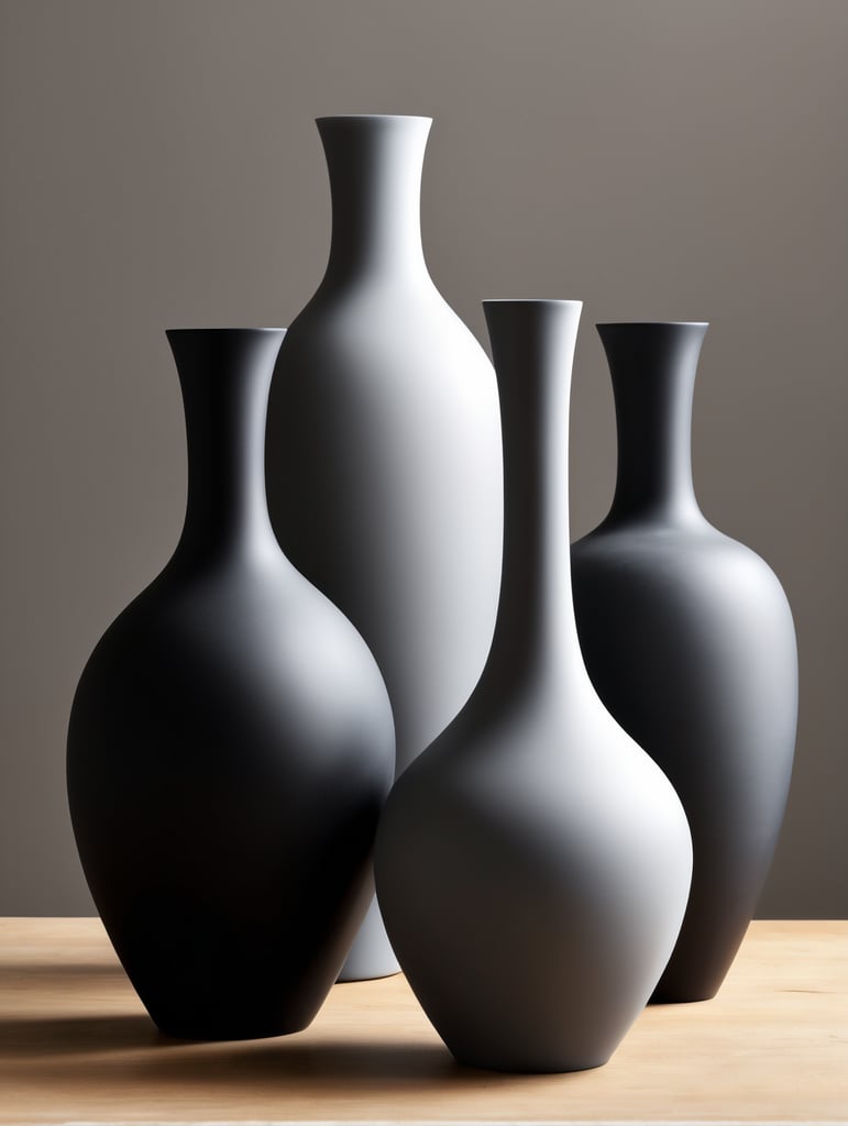 Una serie de 3 floreros de silicon minimalistas color negro y gris inspirados en el arte renacentista y el street art