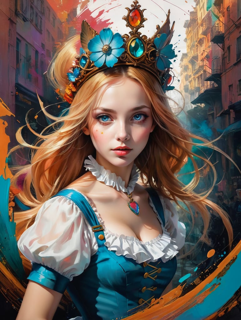 Portrait of Alice in wonderland, vivid colors, wide angle, super highly detailed, professional digital painting, concept art,