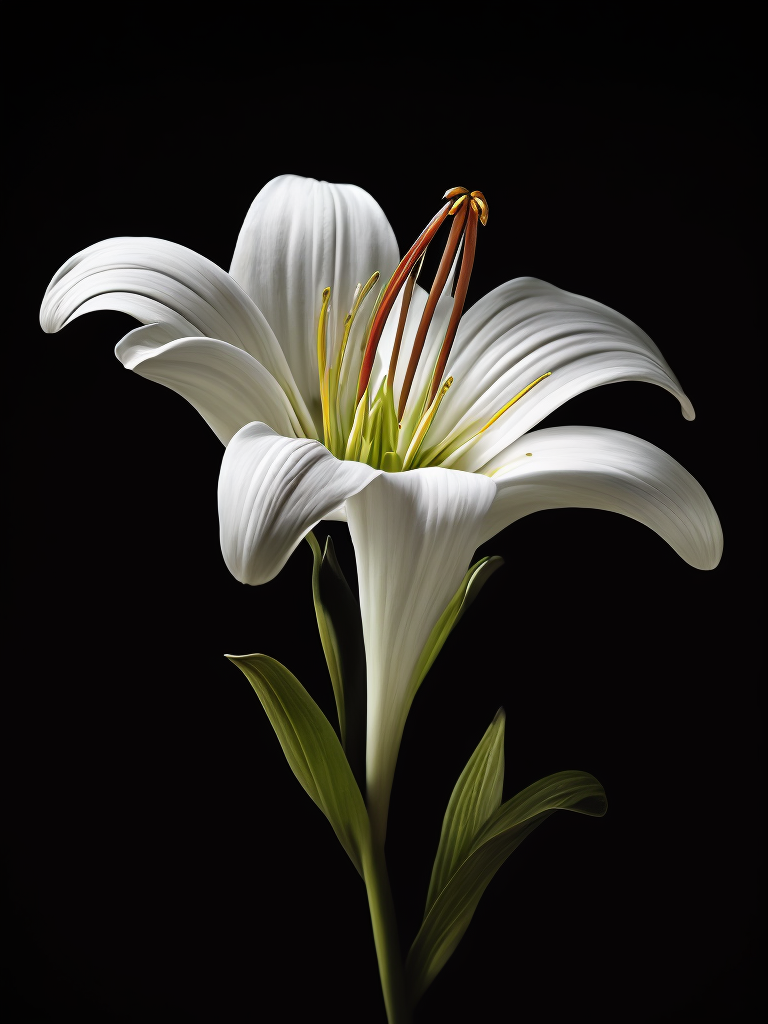 lily flower, black background, deep colors, dark atmosphere, contrasting light
