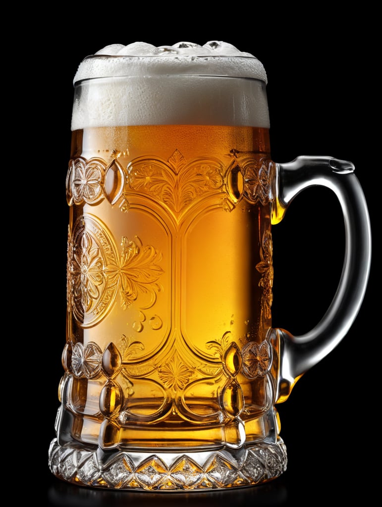 glass beer mug, isolated, black background, professional photo