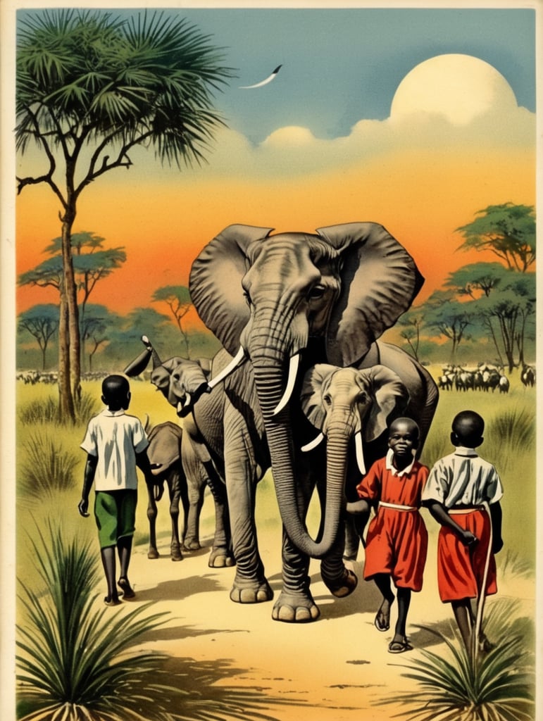 Africa, vintage Christmas postcard illustration