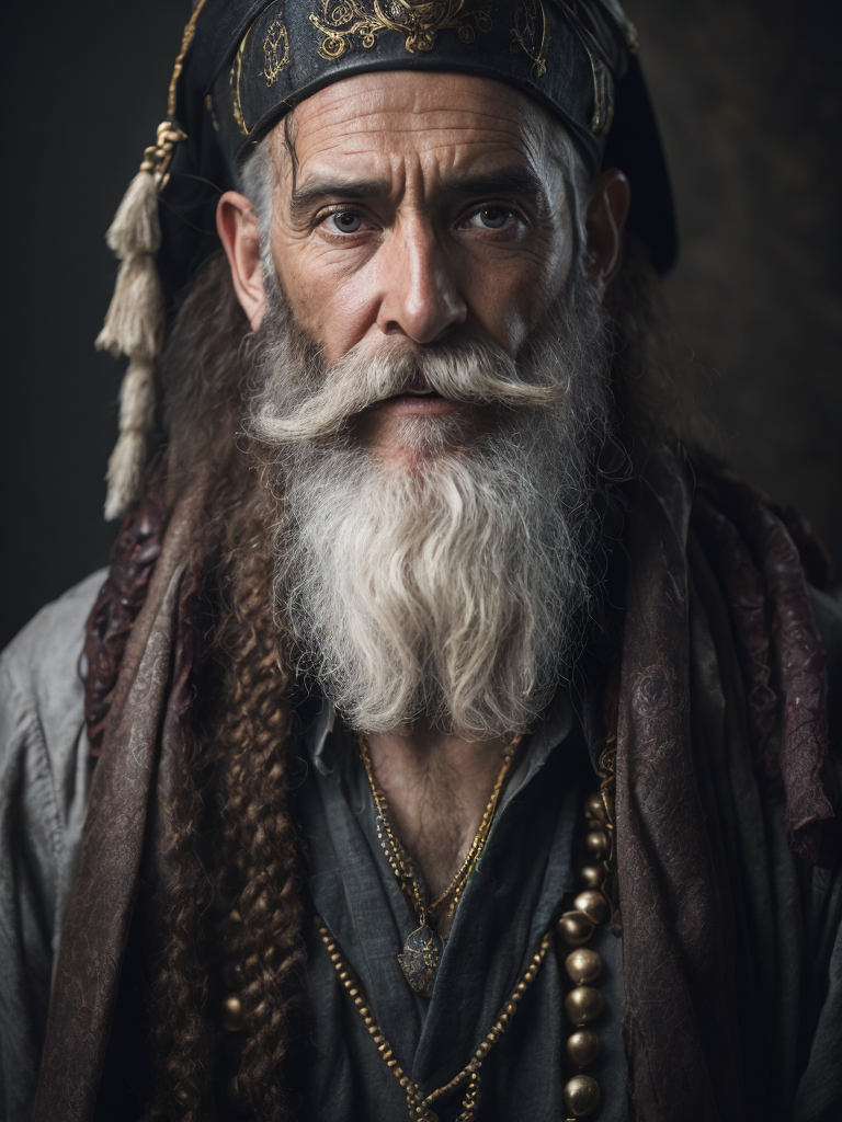 old pirate with octopus beard, dark scene, dark atmosphere, epic shot, sharp on details