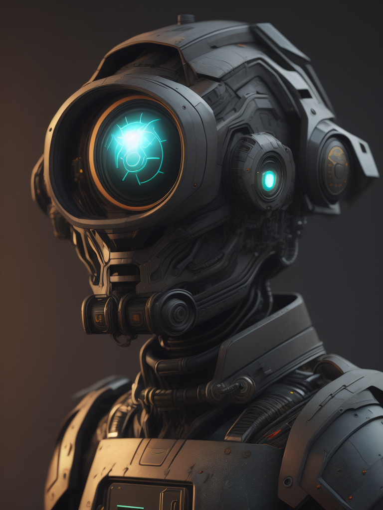 a robot, a cyborg, hard surface, SciFi.