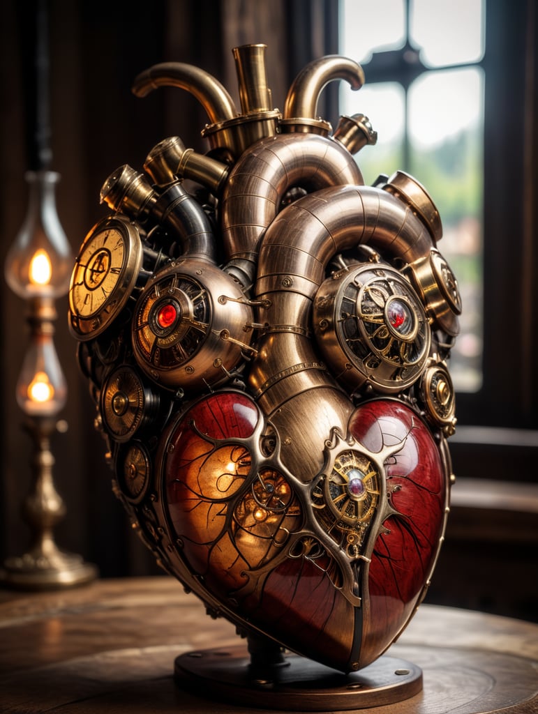 human heart made by a skilled craftsman in medieval steampunk style