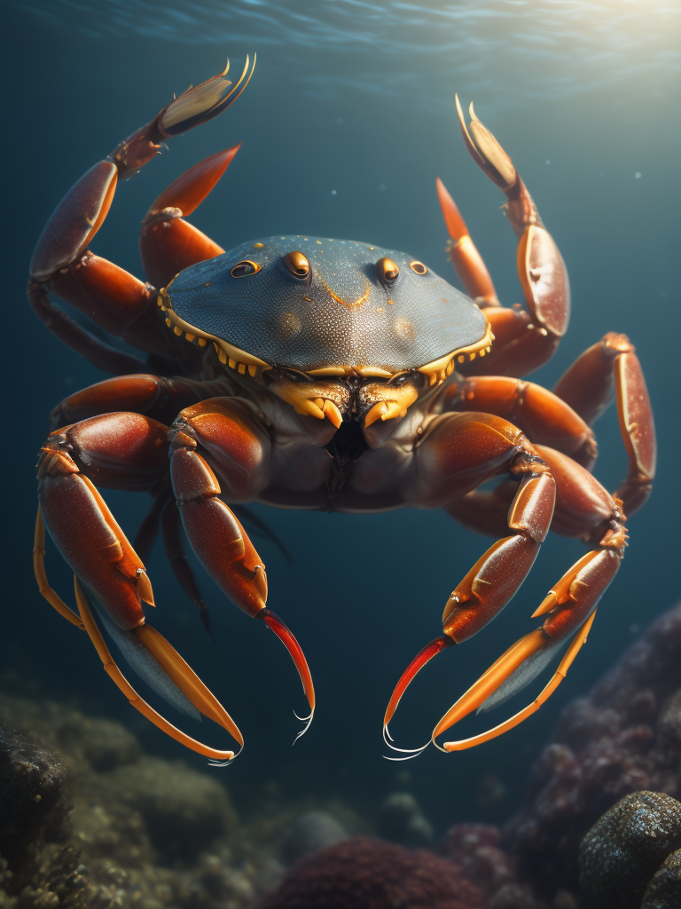 Premium Free ai Images | photorealistic crab under water with fish and ...