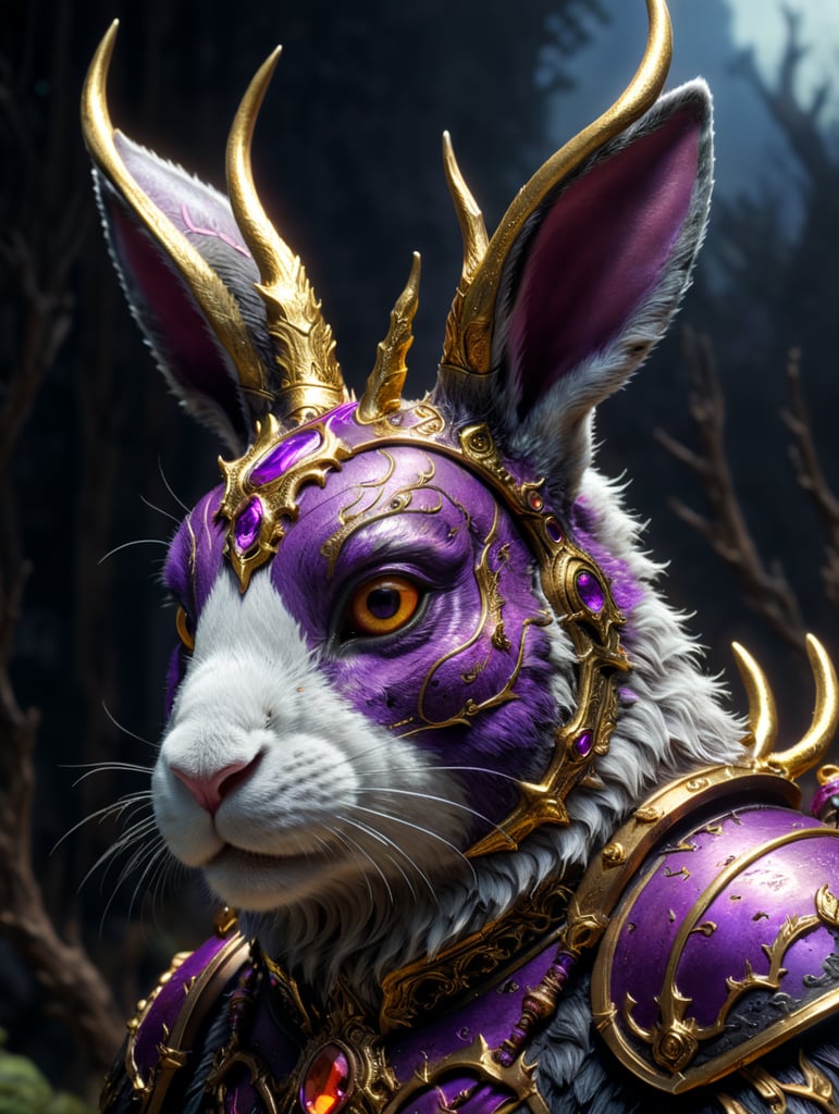 a bunny with antlers thats purple, black and gold