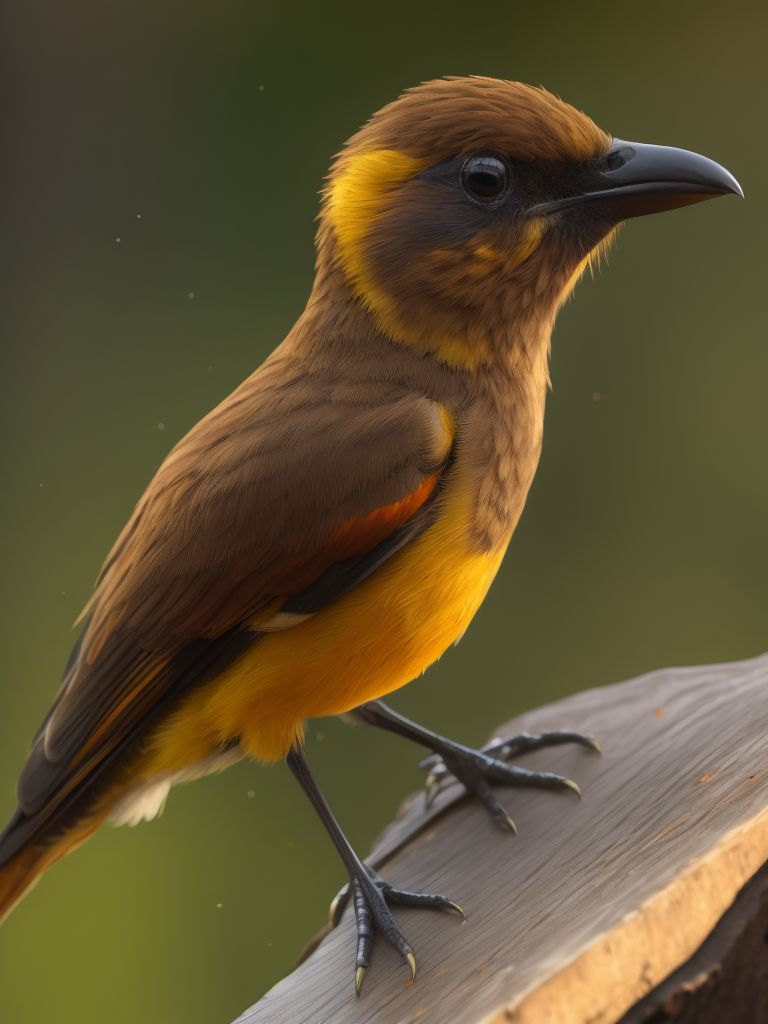 A tiny birdy,looking like a nightingale, just yellow and orange,about 2 cm long. It is standing on an inexfinger of a human hand