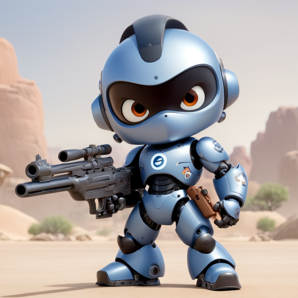 a wise young man from the future like a robot holding a gun, extremely brutal