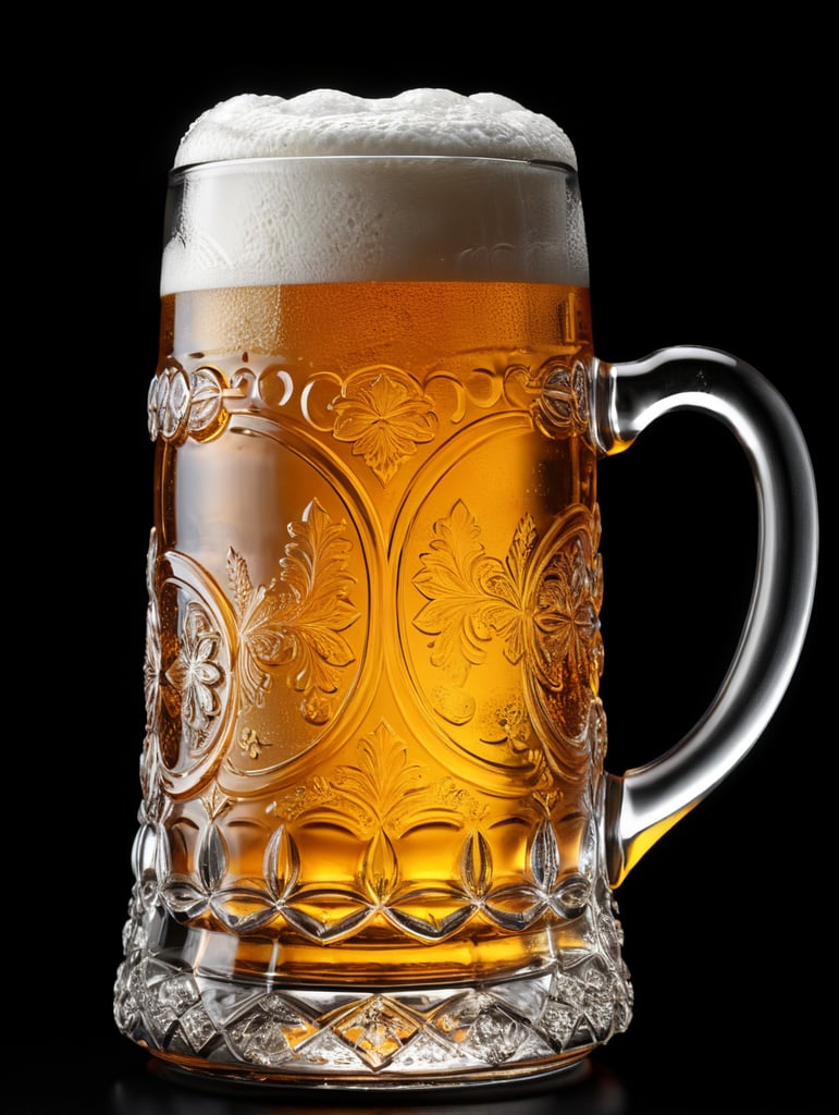 glass beer mug, isolated, black background, professional photo