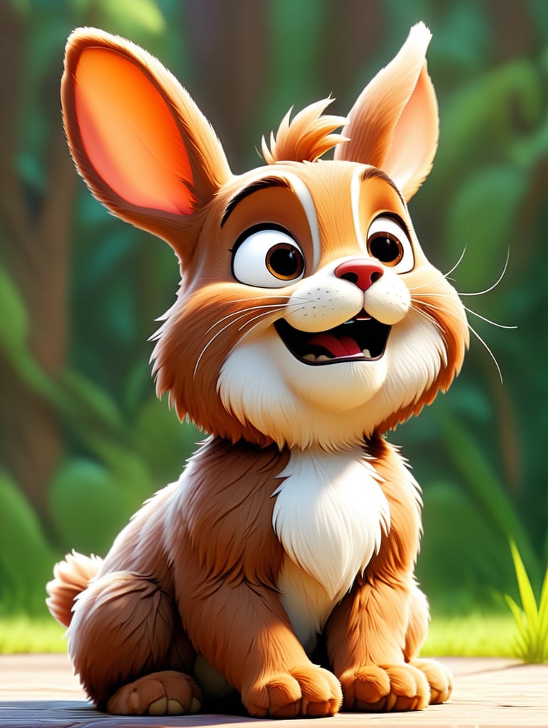 brown fluffy rabbit, cartoon, comic style