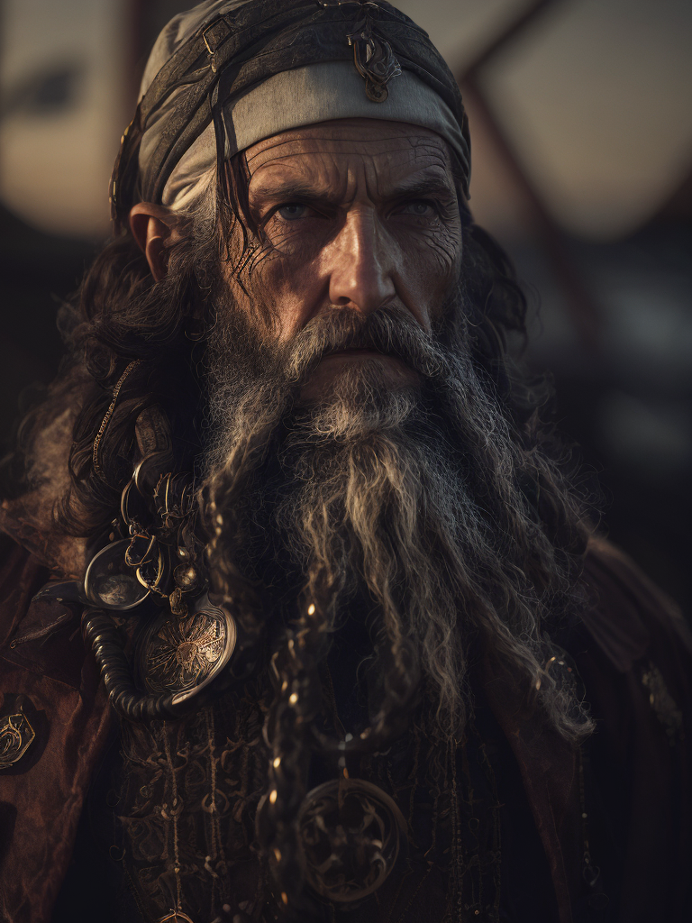 old pirate with octopus beard, dark scene, dark atmosphere, epic shot, sharp on details