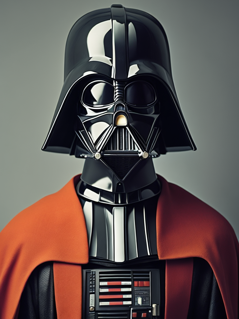 vogue photoshoot of Darth Vader of Star Wars in Wes Anderson style, hyperrealistic photography, Wes Anderson style, 8k