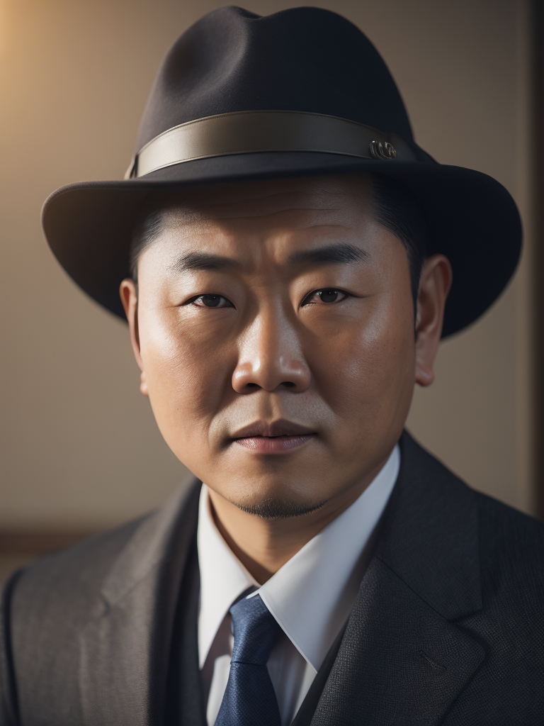 Portrait of a Chinese mafia boss in formal suit