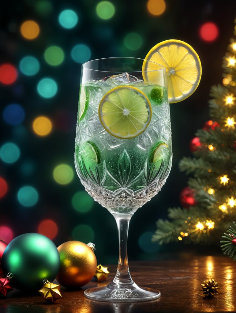 glass of spritzer on christmas background