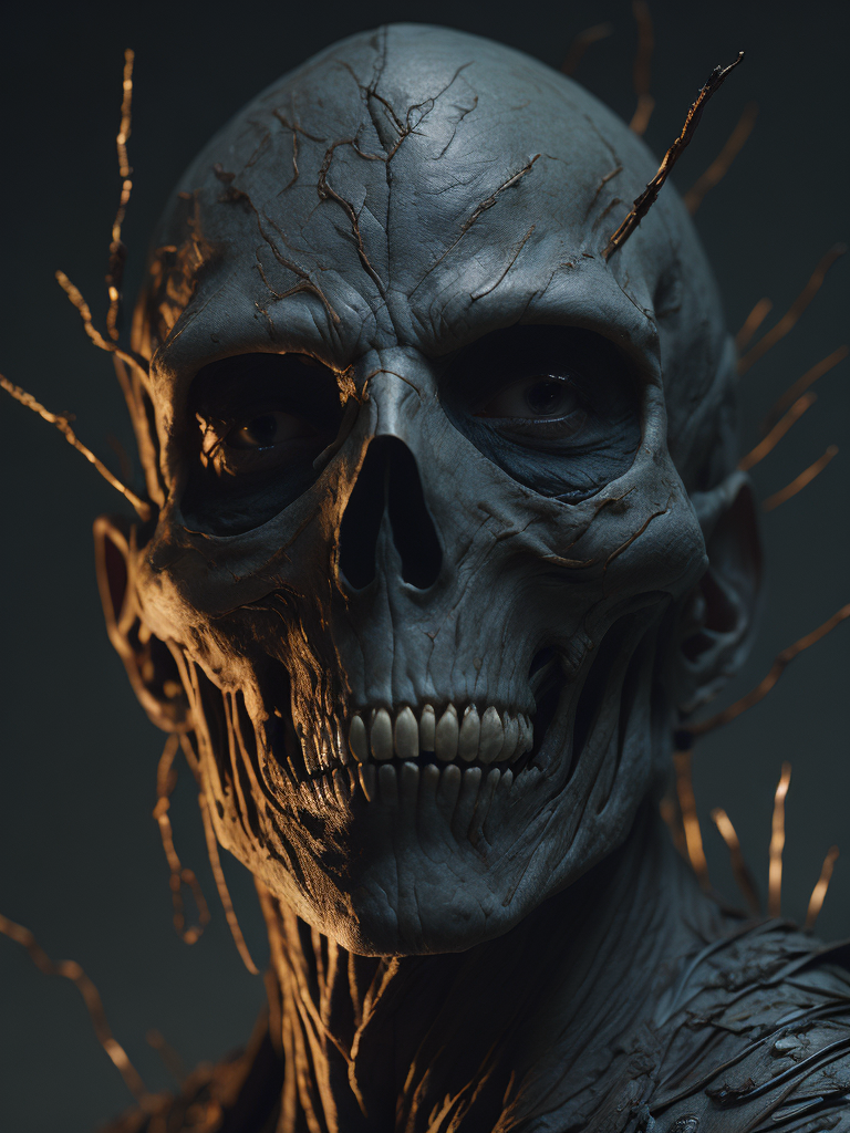 void of skulls with golden veins, red light from a side