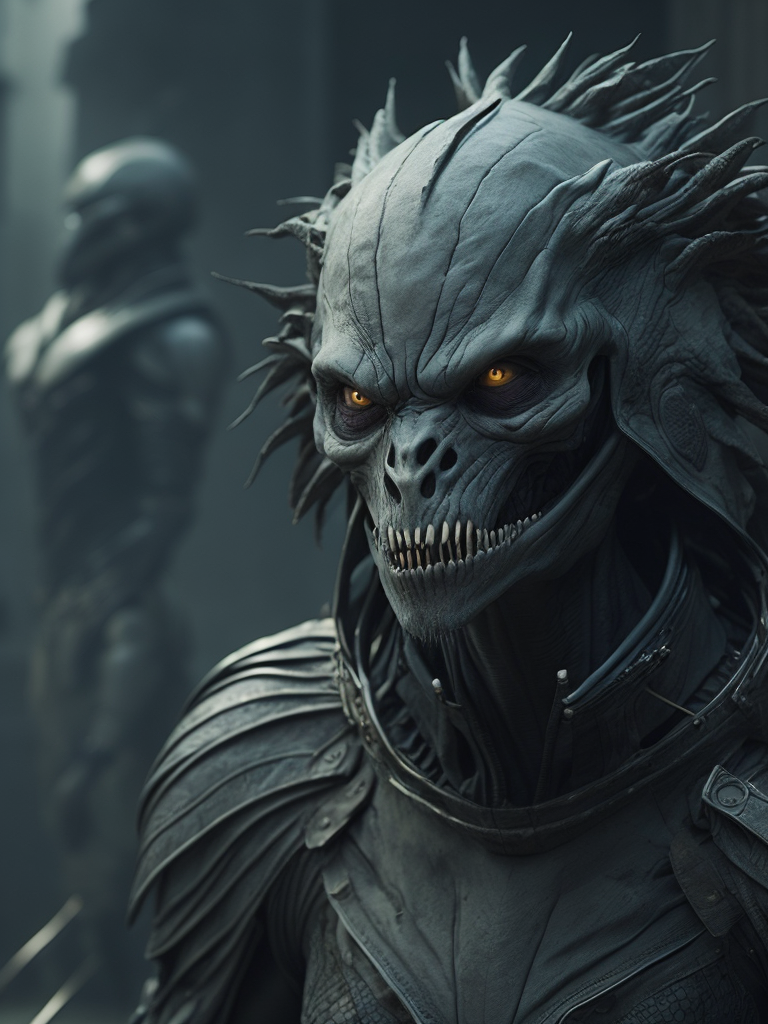 fantasy alien concept art, scary, white