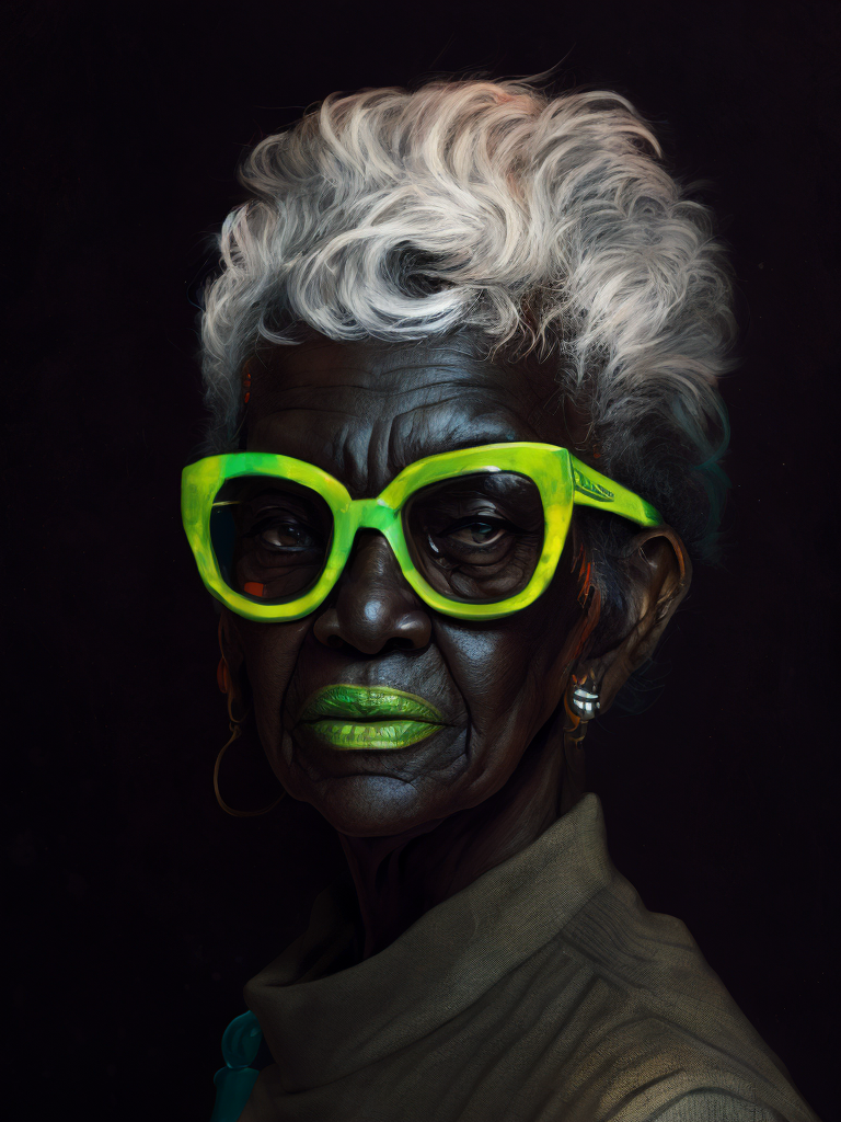 Elderly woman with black skin and gray hair wearing glasses
