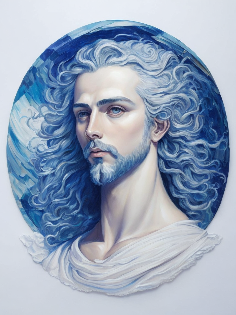 Neptune, oil on canvas, surrealism, neoclassicism, renaissance, hyper realistic, ultra detailed, cell shaded, 8k. minimalism, lenoid afremov style