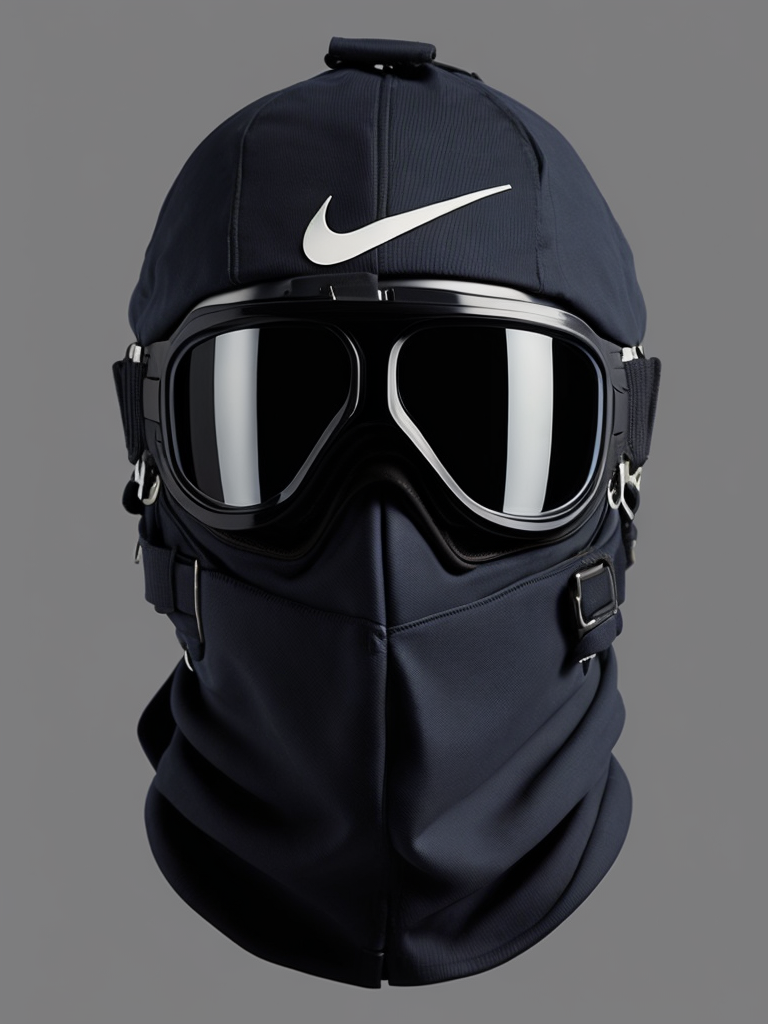 Nike goggles ski black mask, Gray background, dark atmosphere, high quality details