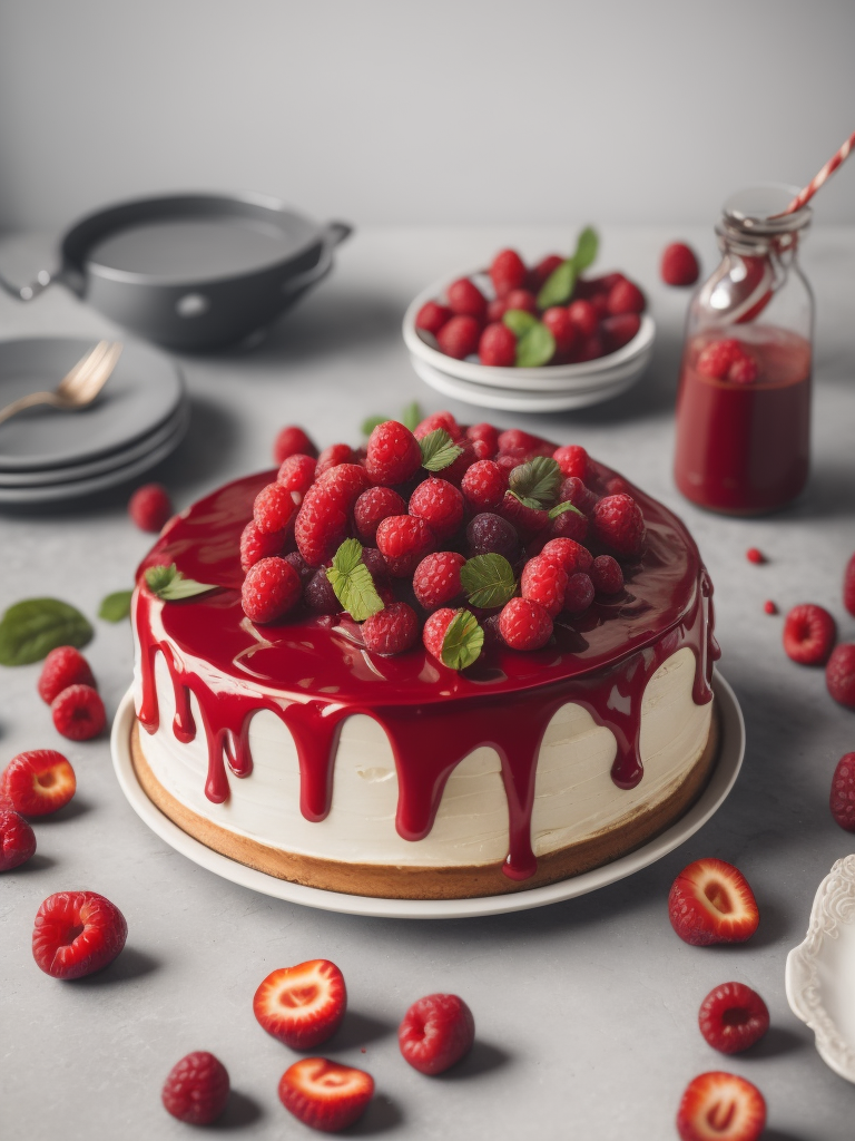 Cake with raspberries, provence atmosphere, dramatic Lighting, Depth of field, Incredibly high detailed