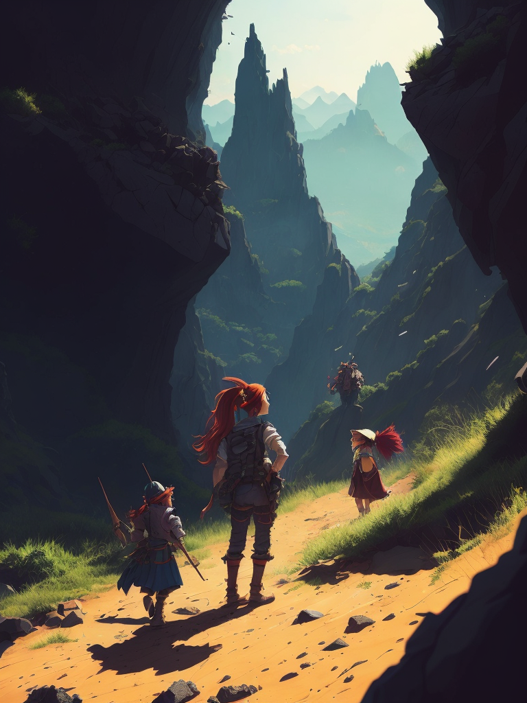 Photo of a helain kids design, slingshots, ultra detailed, clear earth realm, sky, full body close up, porcupines, caves, giant boulders, Akira Toriyama, James Gilleard, Genshin Impact, Trending Pixiv Fanbox, Acrylic Palette Knife, 4K, vibrant colors, DevinArt, trending on ArtStation, High Detail