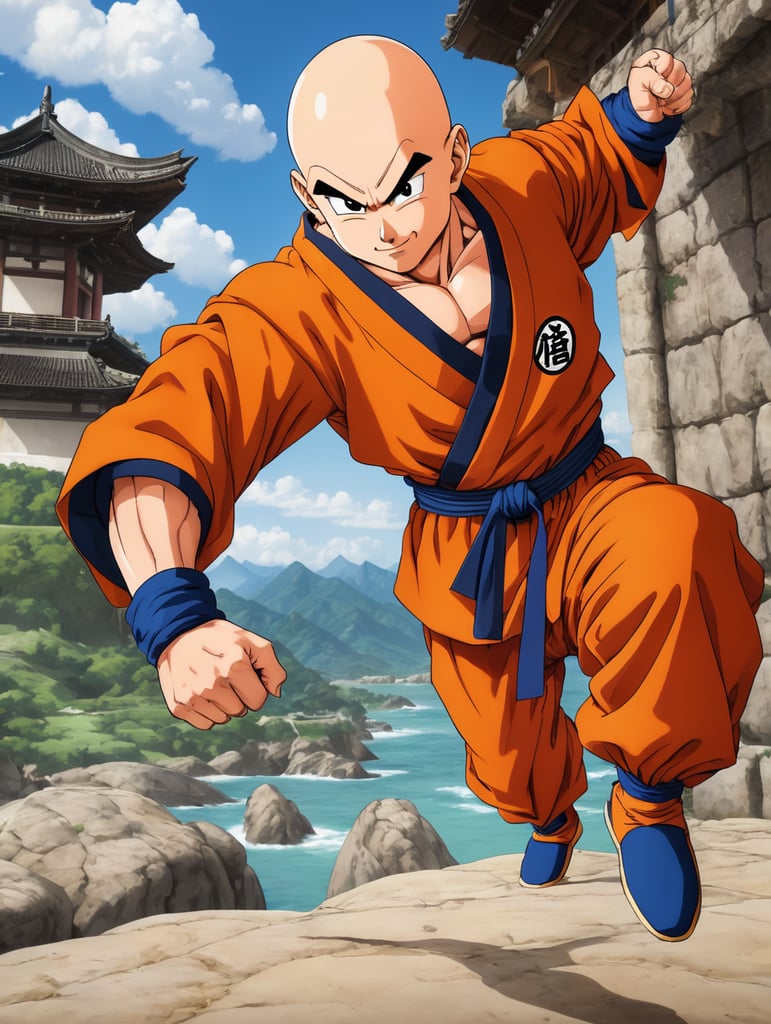 Krillin is a bald martial artist and one of Goku's best friends and classmates, Dragon Ball