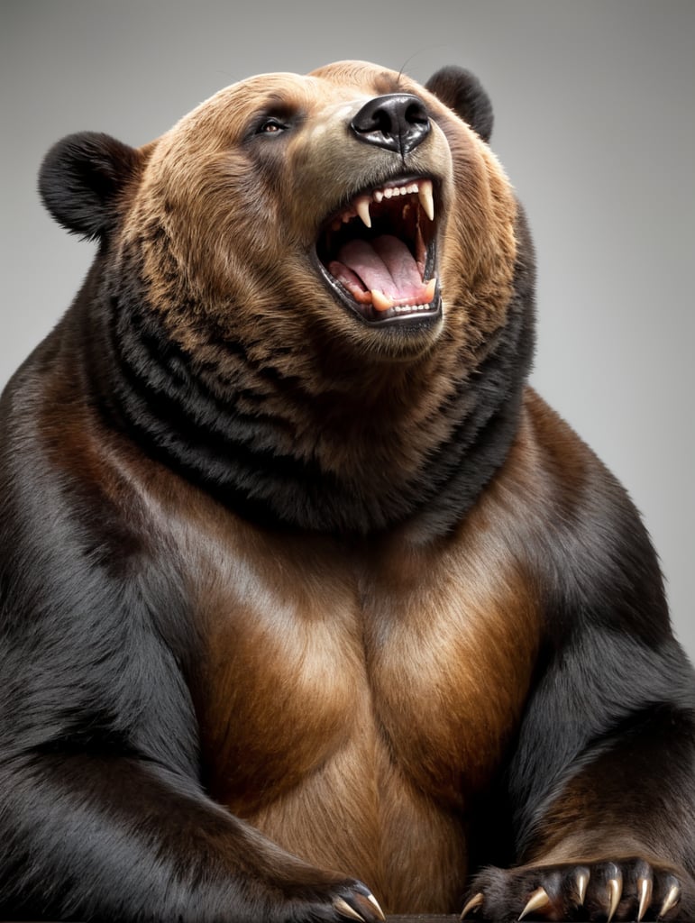 laughing Bear sitting front camera white background bear photography animal portrait happy photogenic