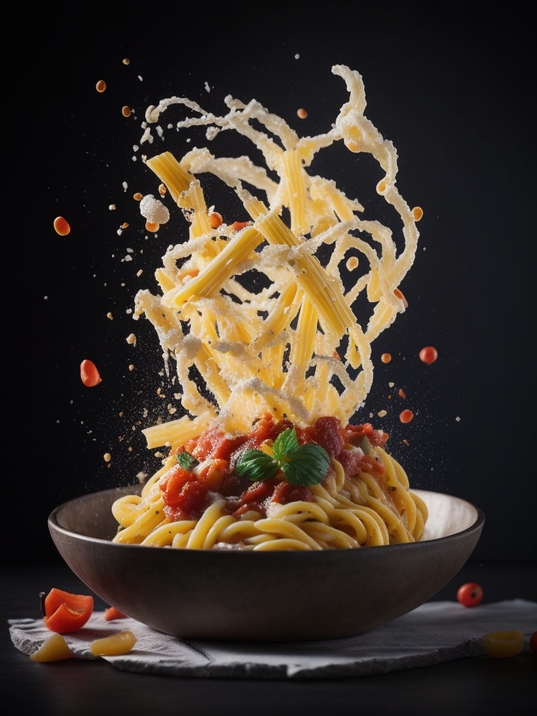 high quality cinematic food explosion, Italian pasta