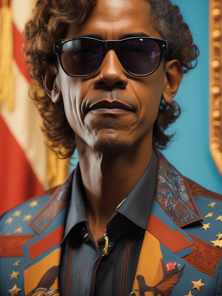 Barack Obama seated at the Resolute Desk in the Oval Office, surrounded by a collection of family photos and memorabilia, giving a glimpse of his personal life and values, the soft afternoon light streaming in, creating a serene and intimate setting, Realistic photography with a Nikon DSLR, using a wide-angle lens to capture the entire scene with clarity, --ar 16:9 --v 5.