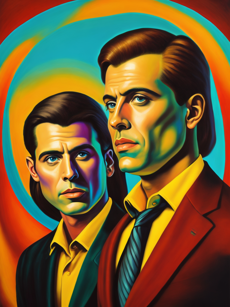 a twins, style of Ed Paschke, Painting, Oil, Portrait, Expressionism, Abstract, USA
