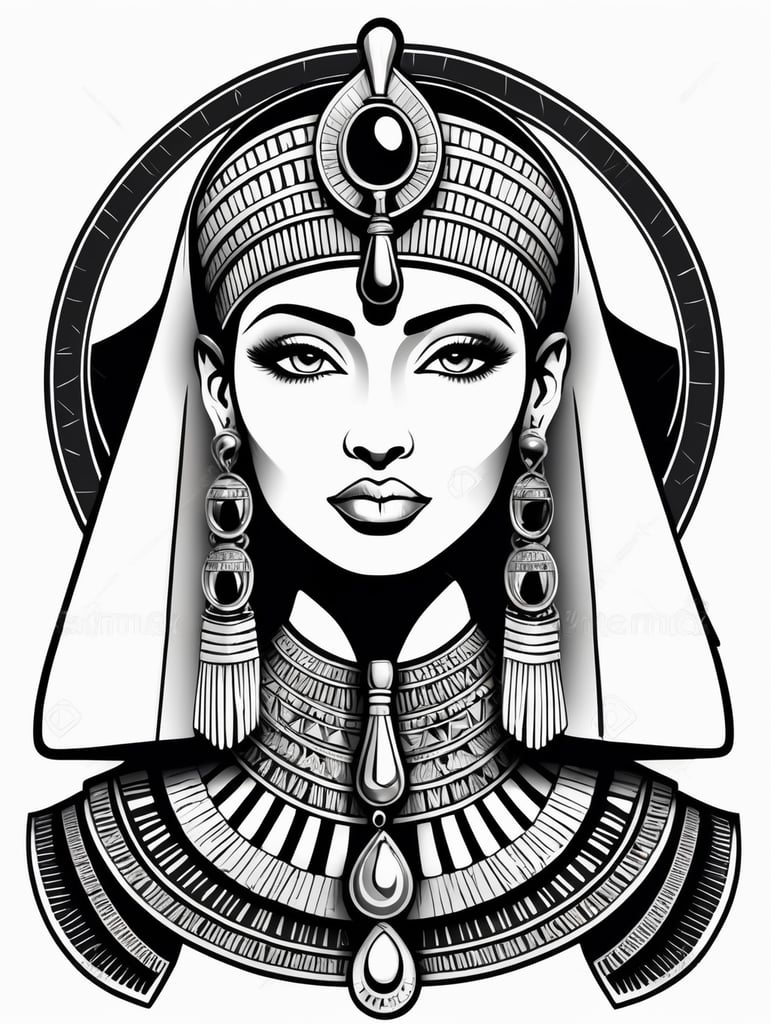 Egyptian Cleopatra, logo concept black and white color, hand drawn illustration, simple shapes