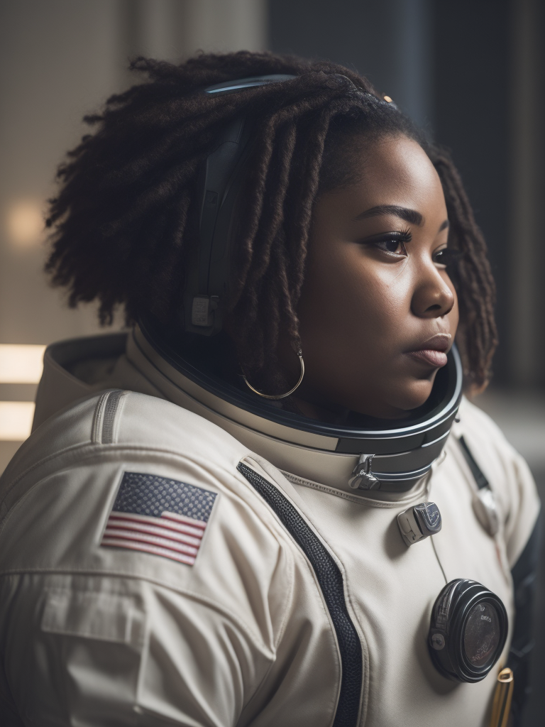 a black chubby women an astronaut