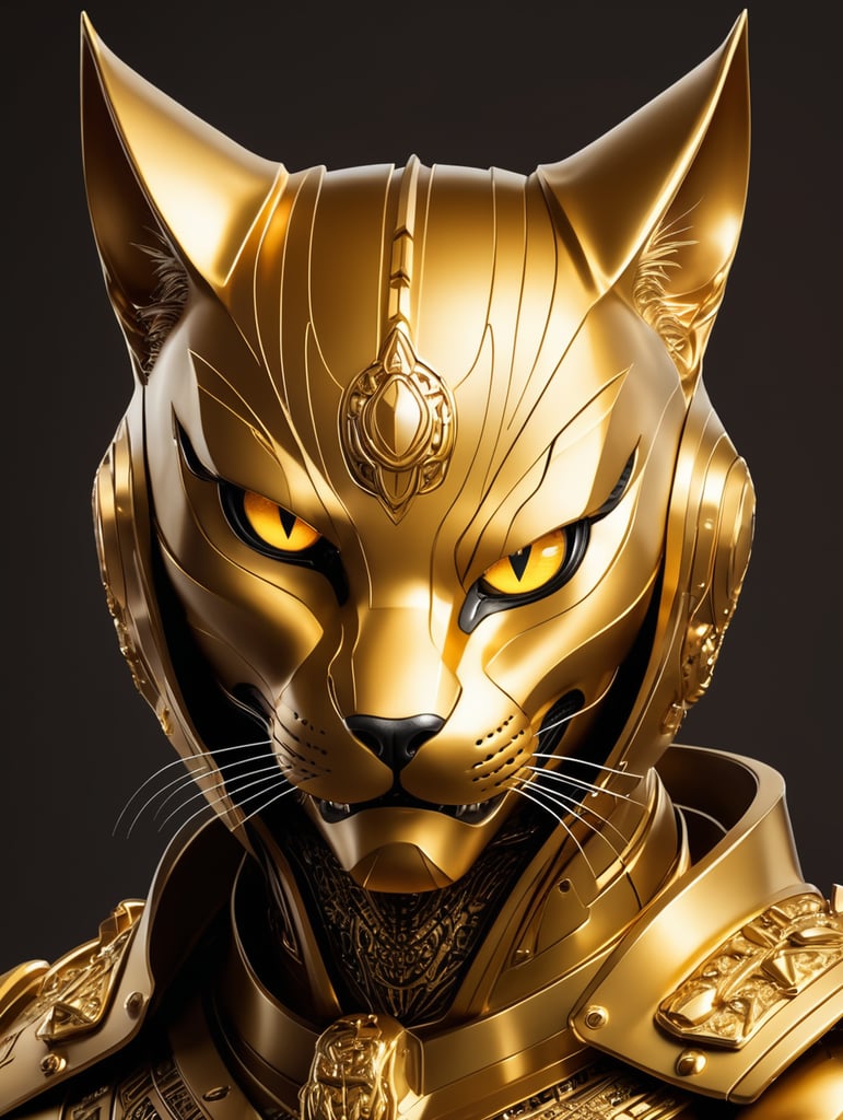 Golden Cyber Cat, Various style (make it more mystery, angry, villian vibe)