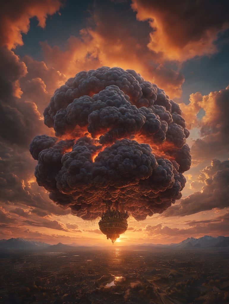 create an image featuring kidneys inside clouds at sunset