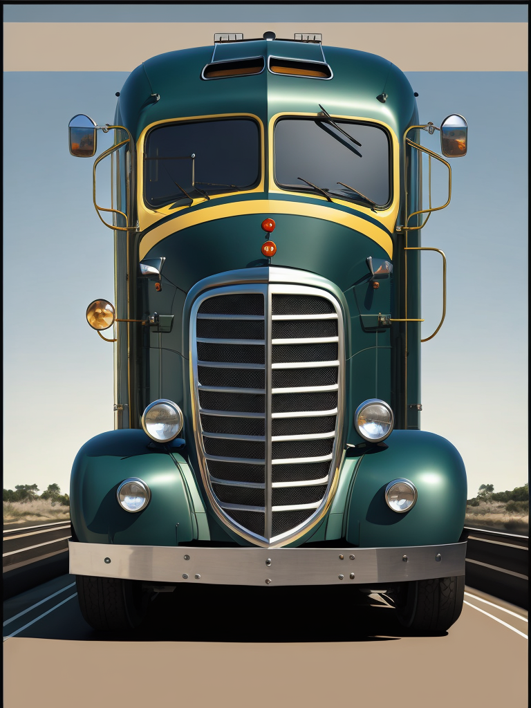 flat nose truck, cabover, locomotive, train, on wheels, tires, art deco, art nouveau, streamline, front window, tall