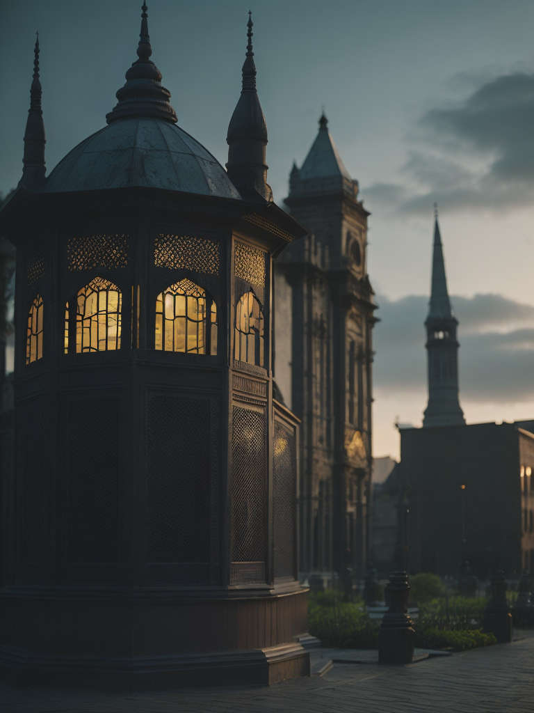 islamic lantern with a blurred mosque