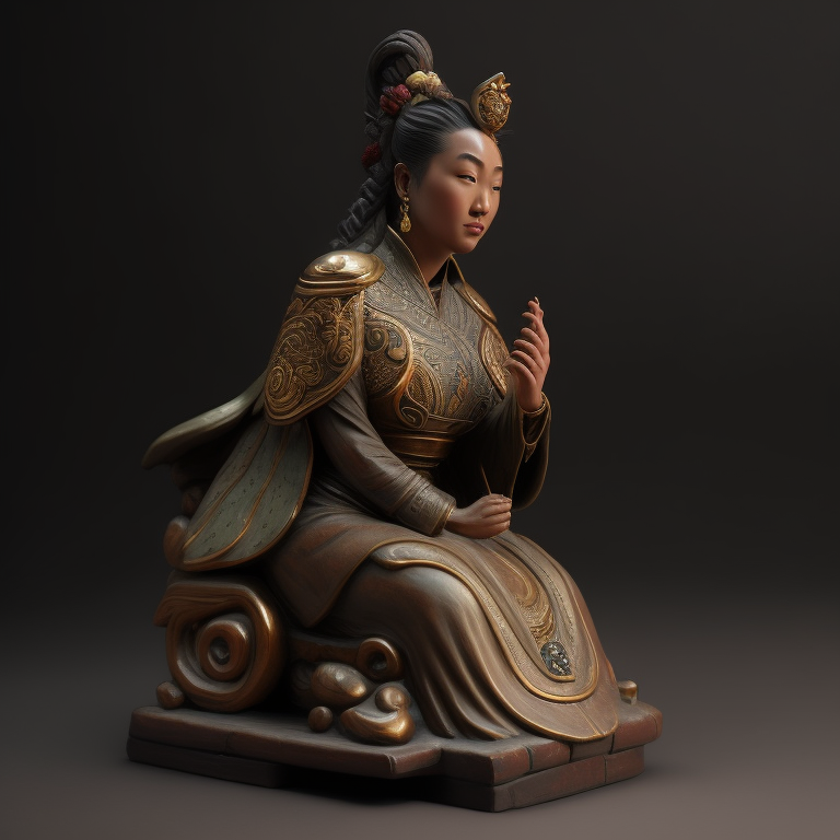 ancient small clay and glazed Chinese sculpture of a woman, deep atmosphere, realistic