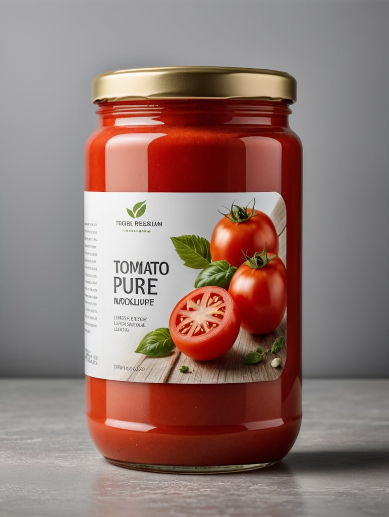 tomato puree jar mockup, no label, isolated, grey background